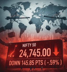 The Nifty 50 has dropped over 145 points due to concerns about a global trade war.